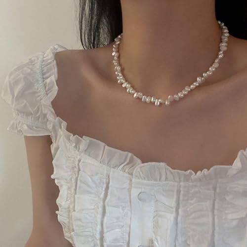 GIGB PBDK Baroque Seed Pearl Choker Necklace for Women 14K Gold Irregular Vintage Pearl Beaded Necklace Minimalist Beads Choker Wedding Christmas Accessory (Gold) - Image 4