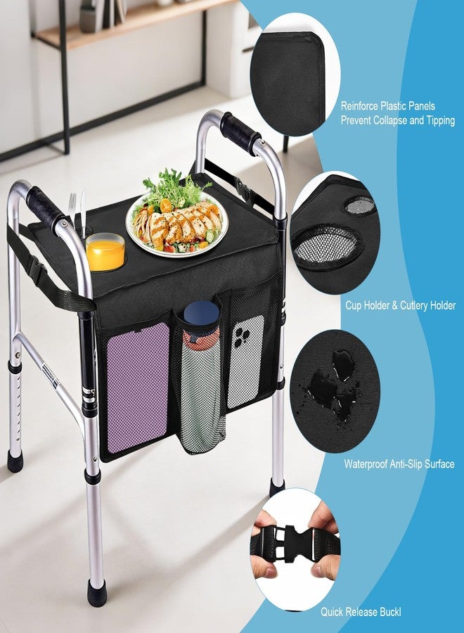 Cejiuga Walker Tray for Folding Walker, Premium Tray for Walker for Seniors with Cup Holder, Walker Trays for Rolling Folding Walker, Walker Accessories for Seniors (Black) - Image 2
