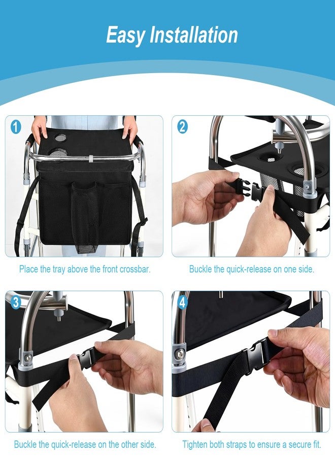Cejiuga Walker Tray for Folding Walker, Premium Tray for Walker for Seniors with Cup Holder, Walker Trays for Rolling Folding Walker, Walker Accessories for Seniors (Black) - Image 5