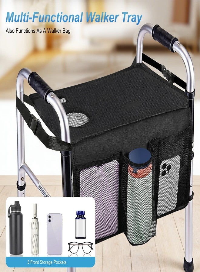 Cejiuga Walker Tray for Folding Walker, Premium Tray for Walker for Seniors with Cup Holder, Walker Trays for Rolling Folding Walker, Walker Accessories for Seniors (Black) - Image 3