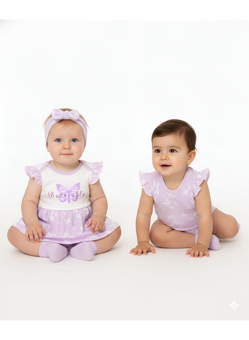 Bambimici Butterfly Printed Bodysuit Short Sleeve 2-Piece - Image 1