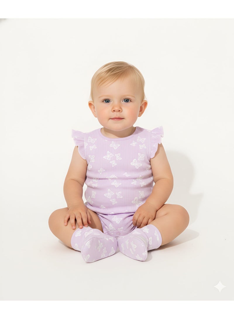 Bambimici Butterfly Printed Bodysuit Short Sleeve 2-Piece - Image 3