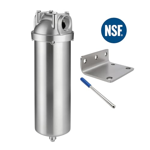 Amwater NSF/ANSI 42 Stainless Steel Whole House Water Filter Housing, 10" x 2.5" Sediment Water Filter System for Heavy Duty, Well & City Water, 1" NPT Port, Drain Valve Style C(Square Head) - Image 2