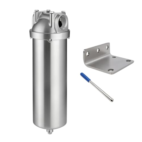 Amwater NSF/ANSI 42 Stainless Steel Whole House Water Filter Housing, 10" x 2.5" Sediment Water Filter System for Heavy Duty, Well & City Water, 1" NPT Port, Drain Valve Style C(Square Head) - Image 1