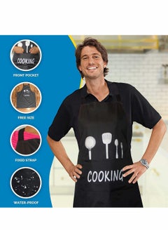 Excefore Adjustable Aprons for Women Men Couple Waterproof with 2 Pockets for Cute Apron Kitchen Cooking BBQ Waterdrop Resistant and Oil Proof Baking (Black, Pack of 2)  - Image 3