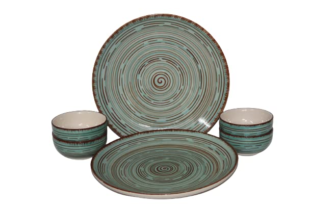 Phezent Pasco Ceramic Plates for Dinner with Katori (6 Pieces, 2 Dinner Plates, 4 Katori Bowl Dishwasher & Microwave Safe) -Dinner Sets Ceramic Dinner Set Bowls Set Dinnerware Sets - Image 1
