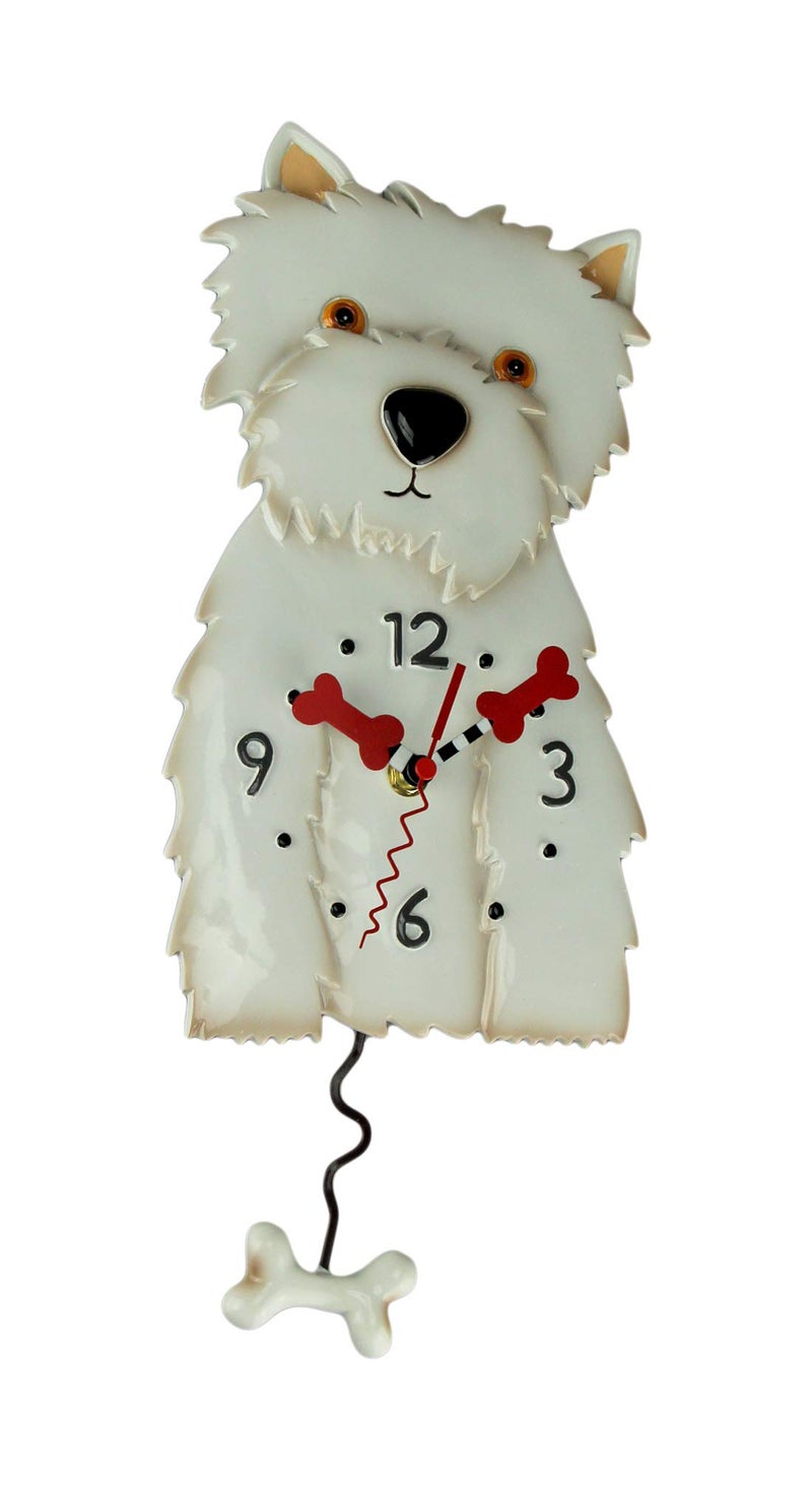 Allen Designs Enesco Westin The West Highland Terrier Dog Sculpted Pendulum Wall Clock 15 Inch White