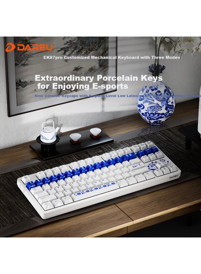Daryo Daryu Ek87pro Ceramic Keyboard Wired Wireless Bluetooth Three-mode Customized Gaming Mechanical Keyboard Gasket Structure Ceramic Glaze Under Green-peach C Cappuccino Axis - Image 1