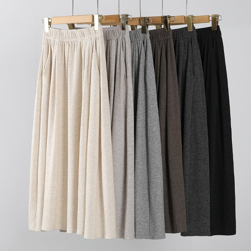 H560 Gray Mochi Skirt for Women, Spring and Autumn High-Waisted Slimming A-Line Midi Skirt, Preppy Style Knitted Half Skirt - Image 5