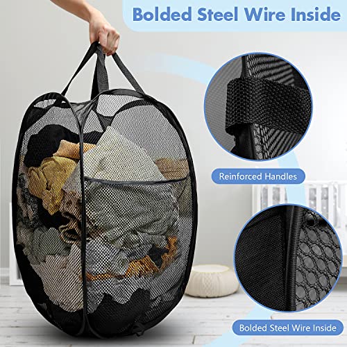 DUCOO Pop Up Hamper, 1 PCS Mesh Pop Up Laundry Hamper, Foldable Mesh Laundry Basket with Space-Saving Design for Home, Dorm, Travel & Storage - Black - Image 3