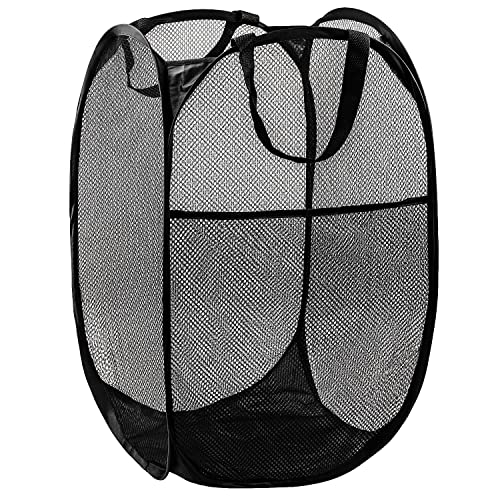 DUCOO Pop Up Hamper, 1 PCS Mesh Pop Up Laundry Hamper, Foldable Mesh Laundry Basket with Space-Saving Design for Home, Dorm, Travel & Storage - Black - Image 1