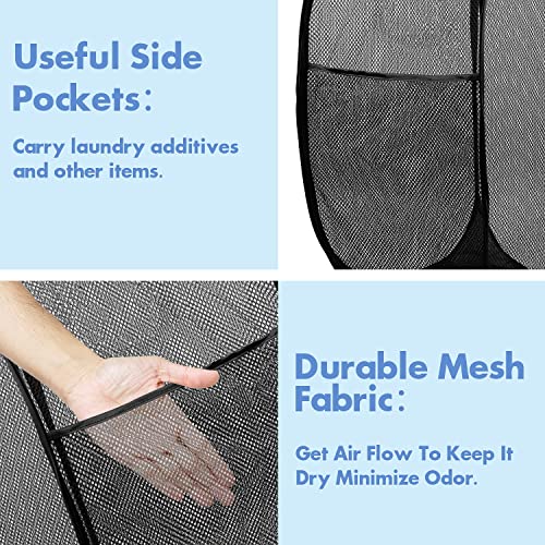 DUCOO Pop Up Hamper, 1 PCS Mesh Pop Up Laundry Hamper, Foldable Mesh Laundry Basket with Space-Saving Design for Home, Dorm, Travel & Storage - Black - Image 4