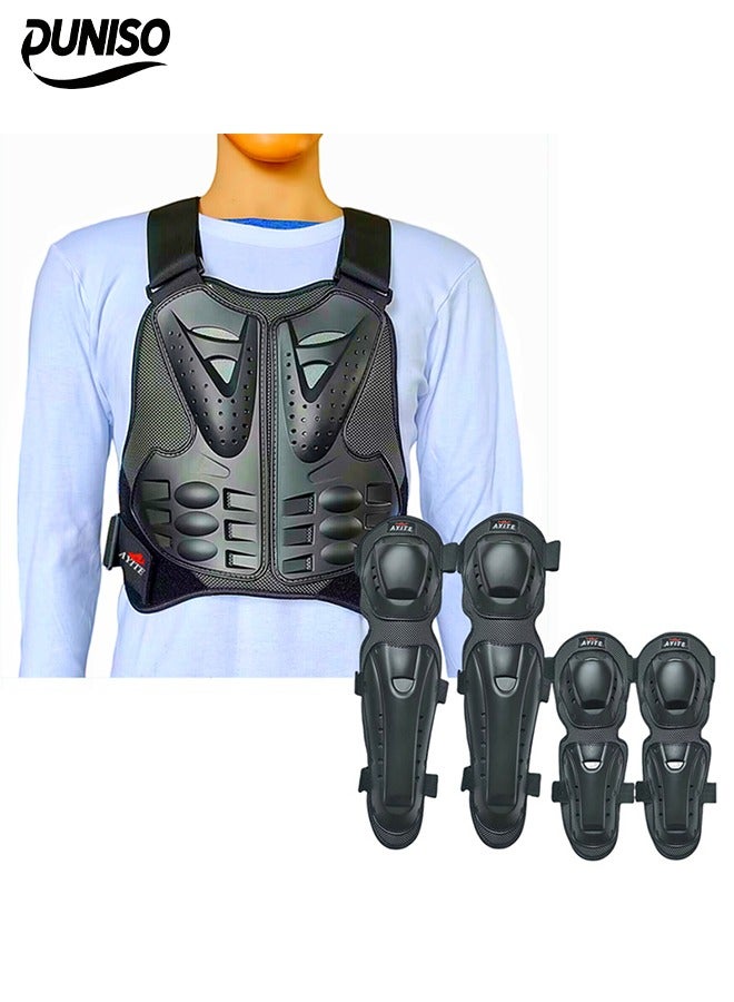 DUNISO 5 Pcs Motorcycle Armor Suit，Mountain Bike Cyclecross Chest Protect Gear，Motorbike Protective Jacket，with Reflective Stripe, with Chest Back Spine Armor Knee Elbow Protection Pad for Motocross Cycling Skateboarding,L - Image 1