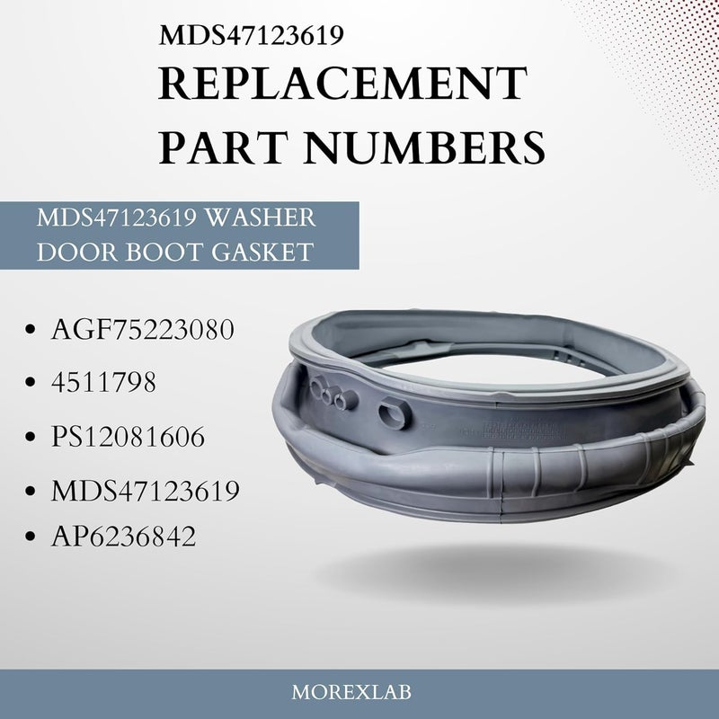 MorexLab MDS47123619 Washer Door Boot Gasket for LG Front-Load Washing Machines - Grey Seal - Image 2