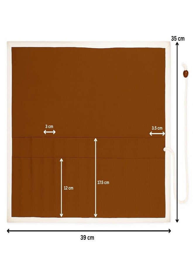 Anvis Brush Roll up case | Canvas Painting Brush Holder Bag | 26 Pockets, Stationary, Brown - Image 2