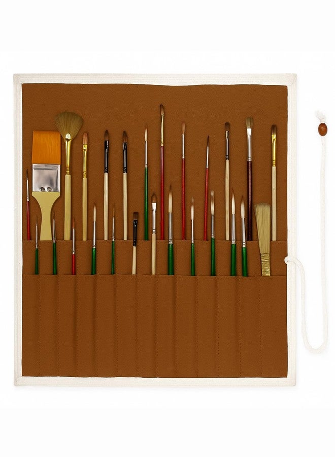 Anvis Brush Roll up case | Canvas Painting Brush Holder Bag | 26 Pockets, Stationary, Brown - Image 1