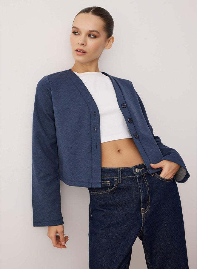 trendyol Navy Blue Regular/Normal Fit Flexible Knitted Jacket - Image 3