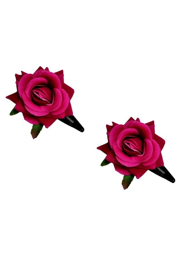 LYF5STAR - Dark Pink Handmade Artificial Rose Flower Bride Tiktok Hairpin For Girls And Women Rose Hair Clip Flower Hairpin Stylist Wedding Hairpin Pack Of 2 - Image 1