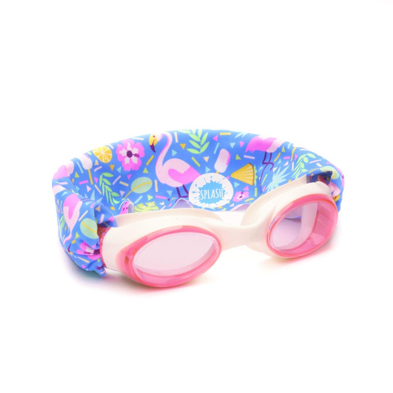 Splash Place KIDS SWIM GOGGLES with Fabric Strap - FLAMINGO POP | Fun, Fashionable, Comfortable - Tangle-Free, Swimming Goggles for Kids, Comfy Fabric Strap Goggles - Image 1