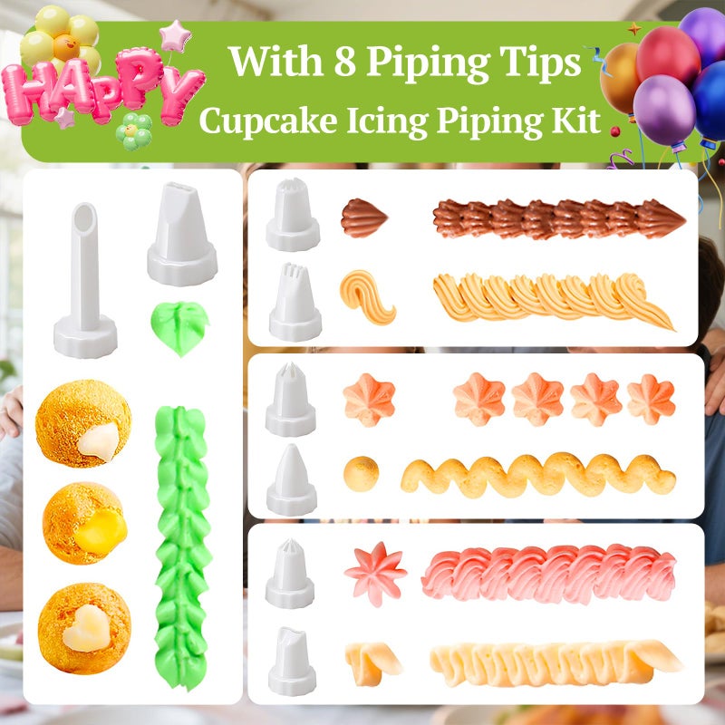 Suuker Cake Decorating Gun, Cupcake Icing Piping Kit, Cake Decorating Kit with 8 Piping Tips, Cupcake Injector/Decorating Icing Set, White - Image 4