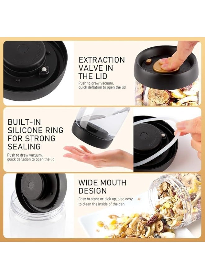 MIXDE Coffee Vacuum Container Jars, Food Coffee Bean Storage Containers with Lids Airtight, Plastic Wide Mouth Mason Jars Vacuum Sealer, Manual Vacuum Extraction Sealed Tank - Image 3