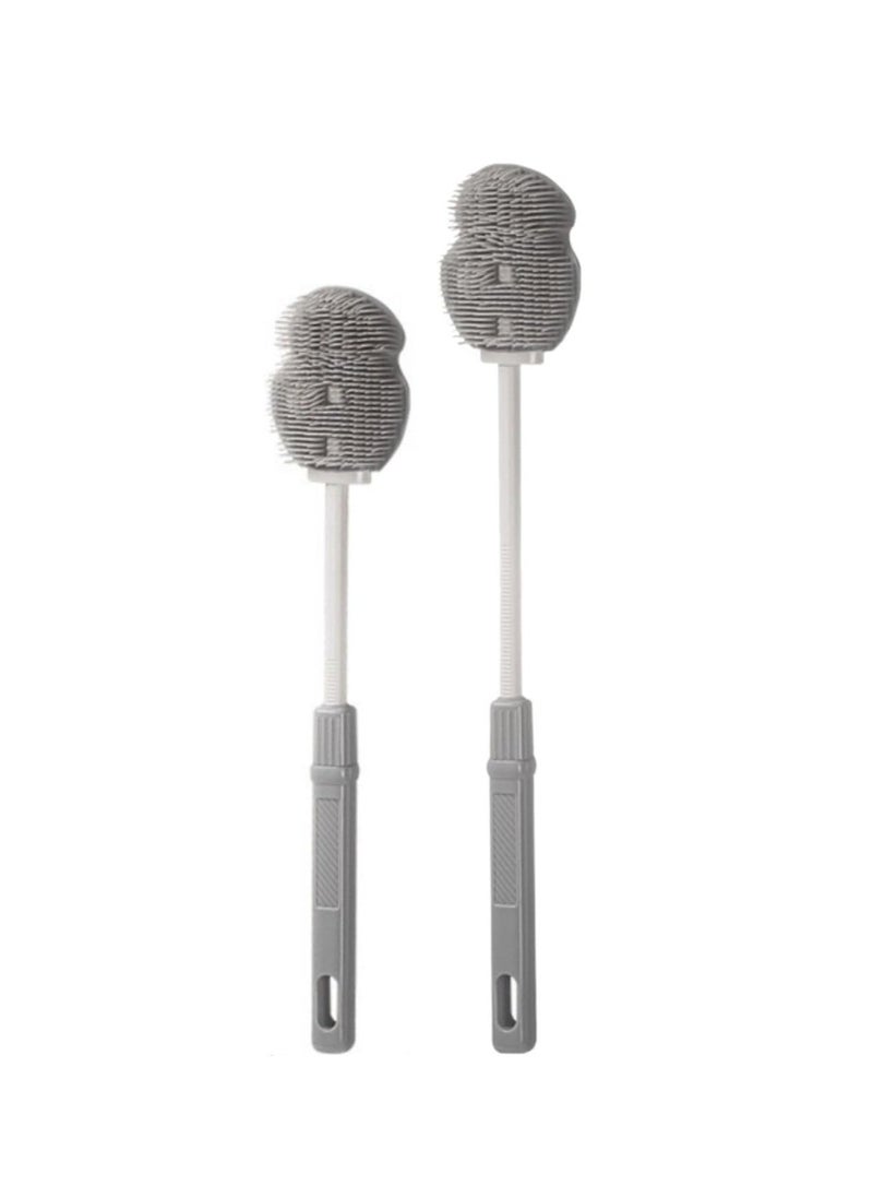 2 Pack Bottle Brush Scrub Cleaner Silicone Bottle Cleaning Brush Scalable Long Handle Rubber Cup Brush, Flexible Durable Brush Head For Water Bottles, Glassware, Vase, Mugs, Milk Bottle, Gray - Image 1