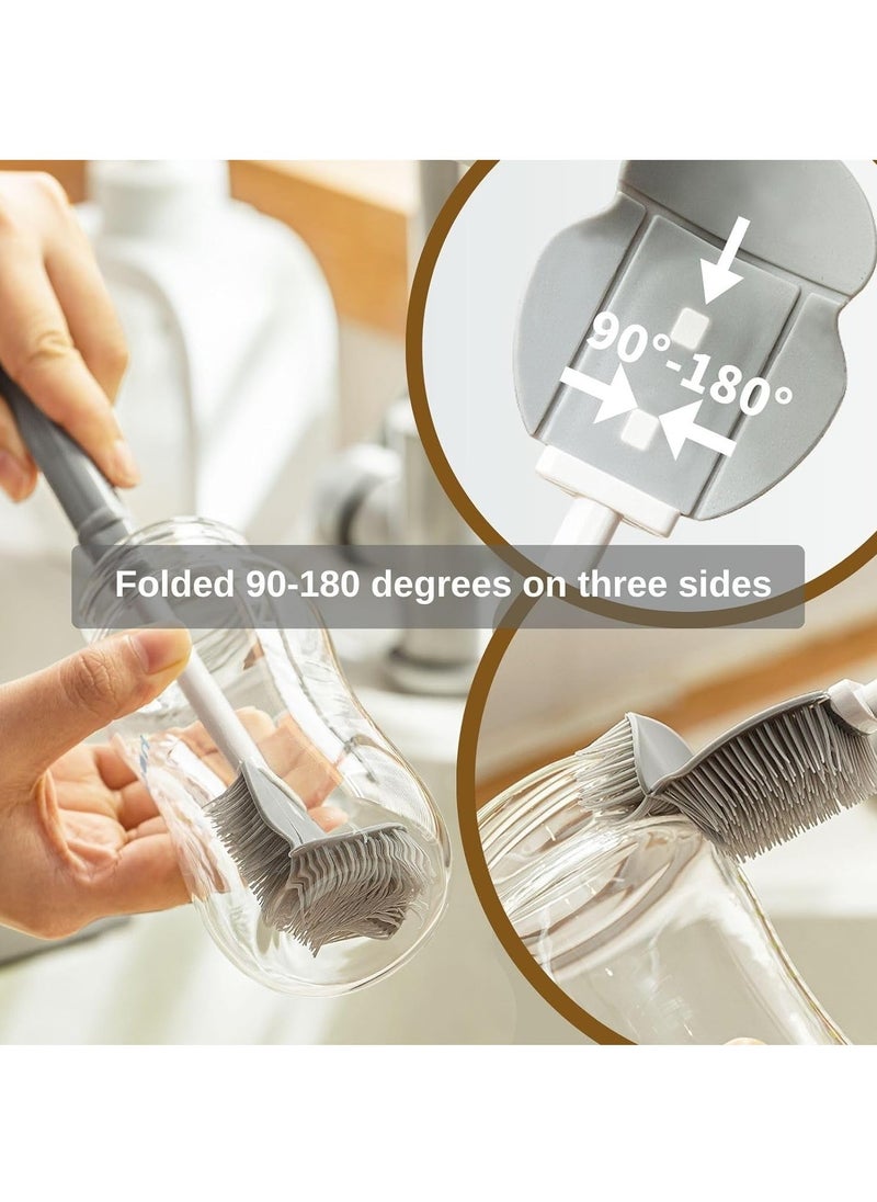 2 Pack Bottle Brush Scrub Cleaner Silicone Bottle Cleaning Brush Scalable Long Handle Rubber Cup Brush, Flexible Durable Brush Head For Water Bottles, Glassware, Vase, Mugs, Milk Bottle, Gray - Image 4