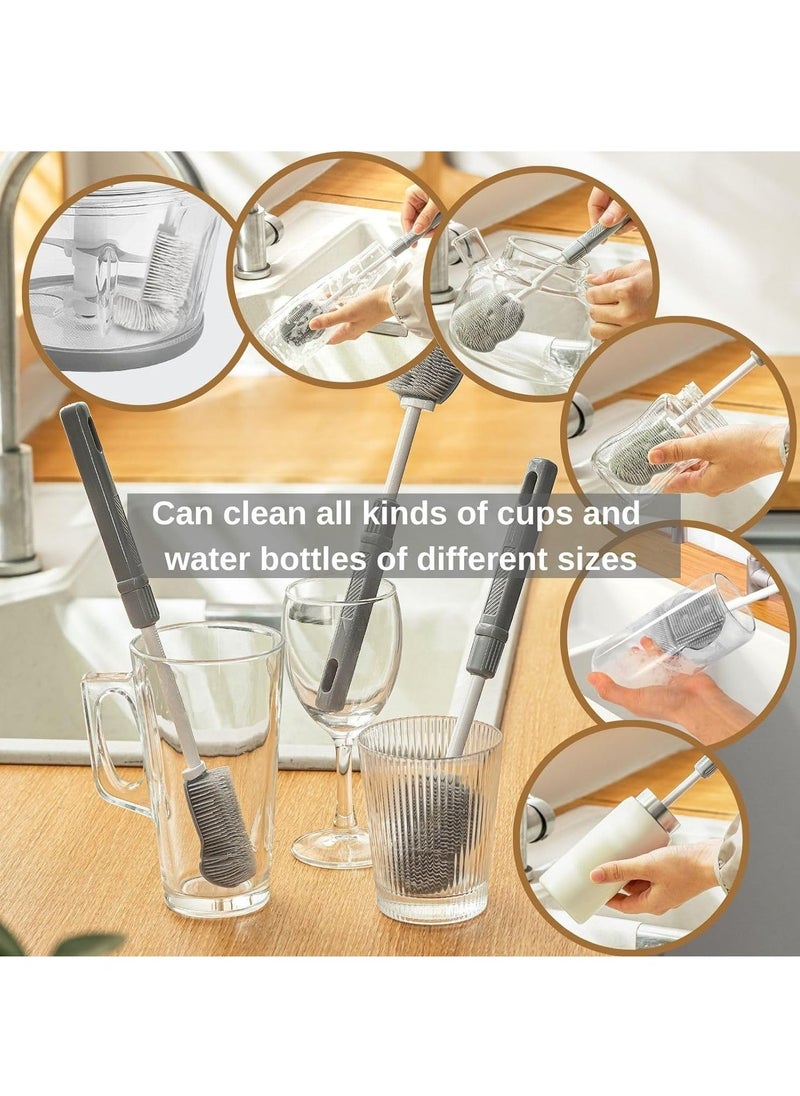 2 Pack Bottle Brush Scrub Cleaner Silicone Bottle Cleaning Brush Scalable Long Handle Rubber Cup Brush, Flexible Durable Brush Head For Water Bottles, Glassware, Vase, Mugs, Milk Bottle, Gray - Image 2