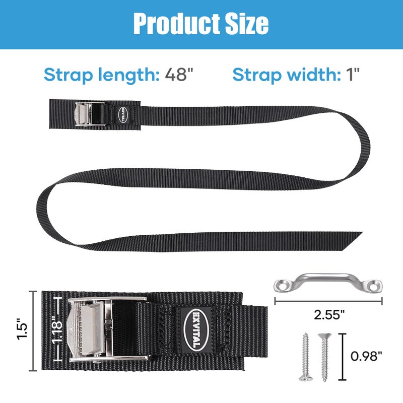 Battery Tie Down Strap Hold Down Kit, 1 x 48 Cooler Tie Down Kit with Non-Rusting Cam Buckle, Stainless Steel Bracket u0026 SS Screws for RV Battery,Luggage Belt (2 Pack) - Image 3