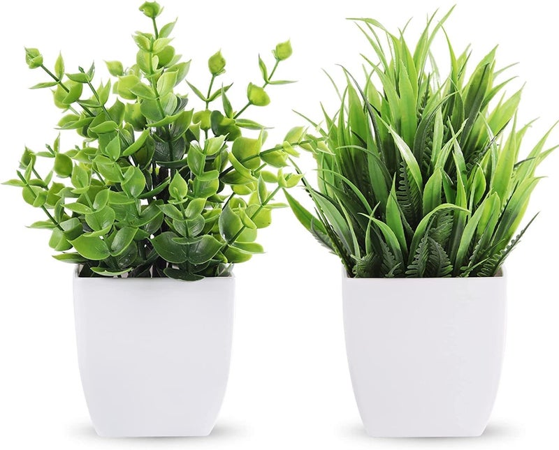 WYTE ORIGIN Small Fake Plants in White Planters, Artificial Plants for Home Decor Indoor, Plastic Eucalyptus Plants for Office Desk Bathroom Bedroom Greenery Decoration (4) - Image 3