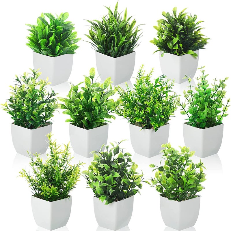 WYTE ORIGIN Small Fake Plants in White Planters, Artificial Plants for Home Decor Indoor, Plastic Eucalyptus Plants for Office Desk Bathroom Bedroom Greenery Decoration (4) - Image 2