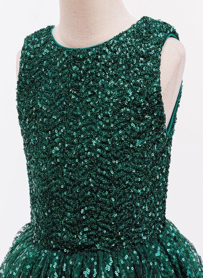 DPKM Flower Girls Sequin Dress Bridesmaid Sparkle Formal Wedding Party Birthday Kids Pageant Princess Prom Ball Gown, Emerald Green, 9-10 Years - Image 5