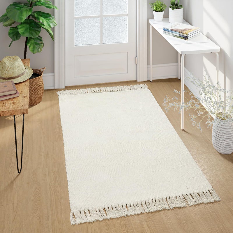 Collive سجادة منطقة قابلة للغسل 3 '× 5' المطبخ المنسوجة الحديثة سجاد أبيض/بيج مضفر سجادة قطنية داخلية. - Image 2