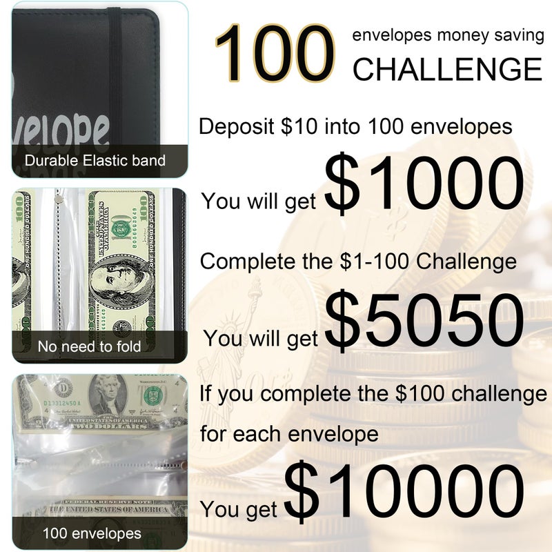 APMFHO 100 Days Money Saving Challenge Coin Envelope Budgetstorage Book, Money Saving Binder, Easy and Fun Way to Save $10,000 or $5,050, Money Saving Challenge with Family, Friends, Bestie - Image 3