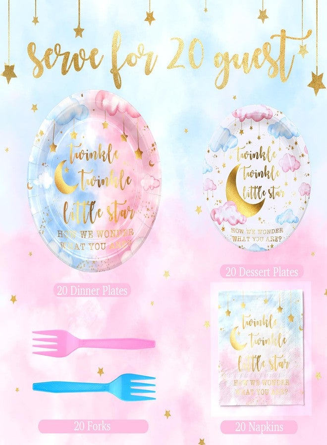 Celee Twinkle Twinkle Little Star Gender Reveal Party Supplies - 80PCS Baby Shower Plates, Napkins, and Forks Set for 20 Guests - Pink and Blue Boy or Girl Theme - Image 3