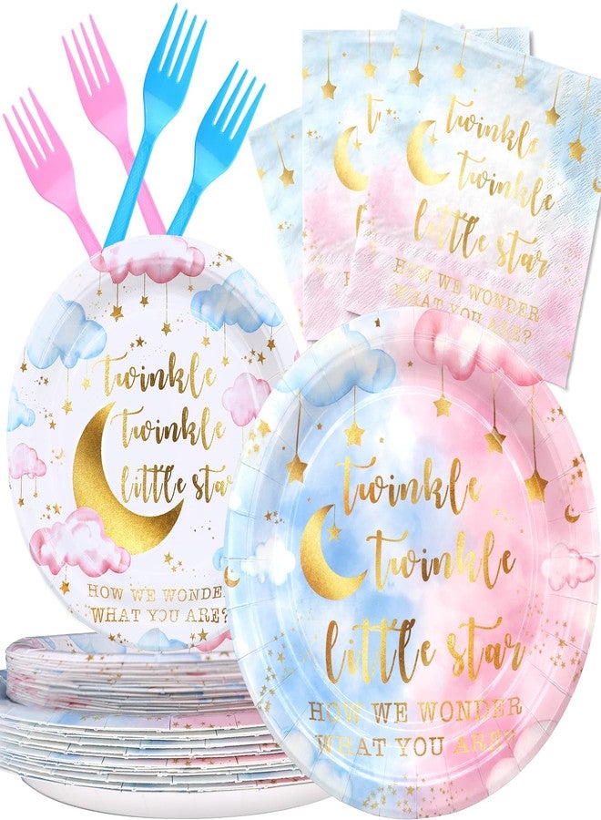 Celee Twinkle Twinkle Little Star Gender Reveal Party Supplies - 80PCS Baby Shower Plates, Napkins, and Forks Set for 20 Guests - Pink and Blue Boy or Girl Theme - Image 1