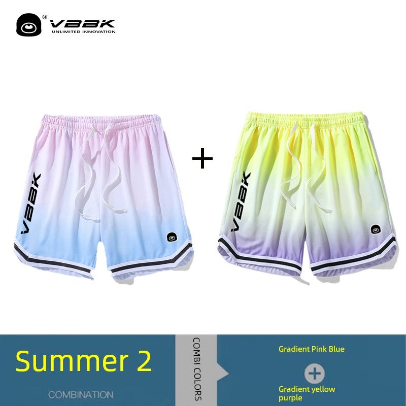 VBBK ice silk casual shorts for boys Korean style trendy ins blue pink gradual change dopamine plus size breathable basketball pants - Image 2