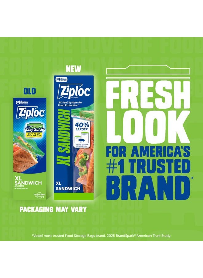 Ziploc أكياس ساندويتش ووجبات خفيفة XL مع نسيج EasyGuide، أكياس تخزين بلاستيكية بتقنية Grip 'n Seal، 30 كيس إجمالي - Image 2