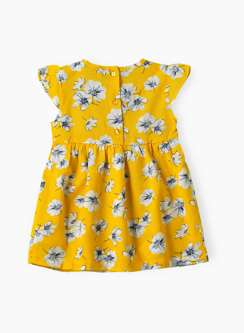 Jelliene Girls Yellow Floral Flutter Sleeve Dress
