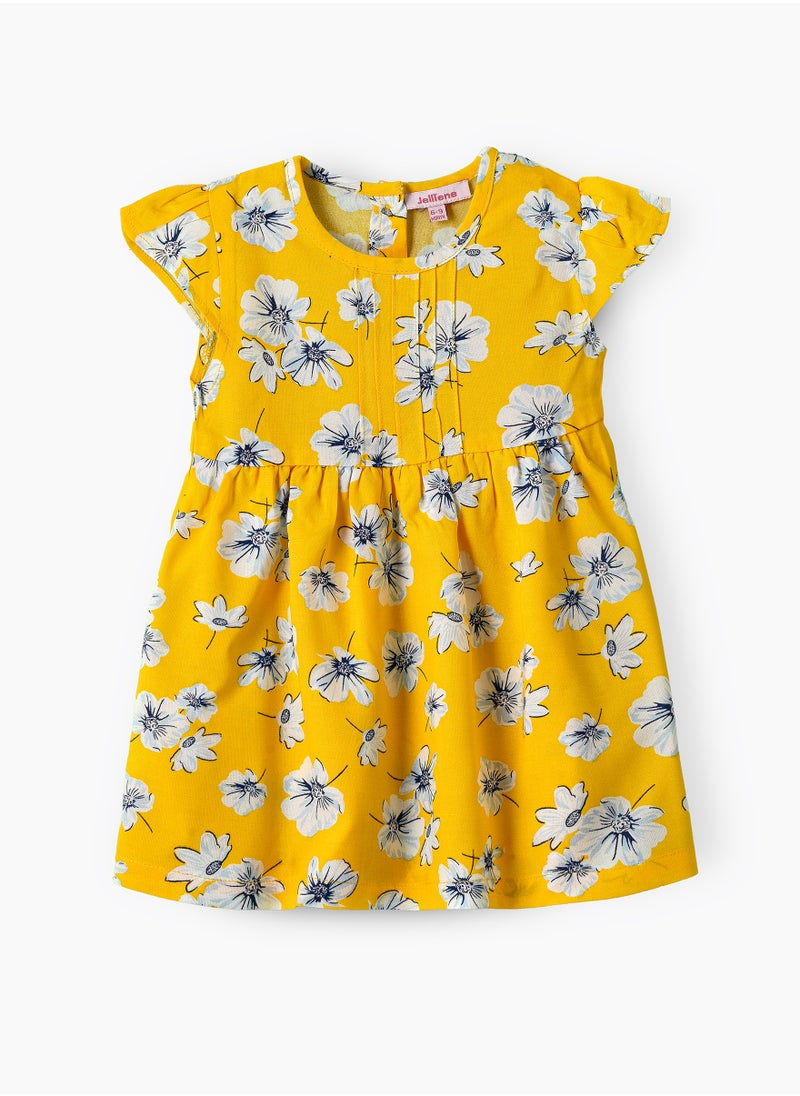 Jelliene Girls Yellow Floral Flutter Sleeve Dress  - Image 1