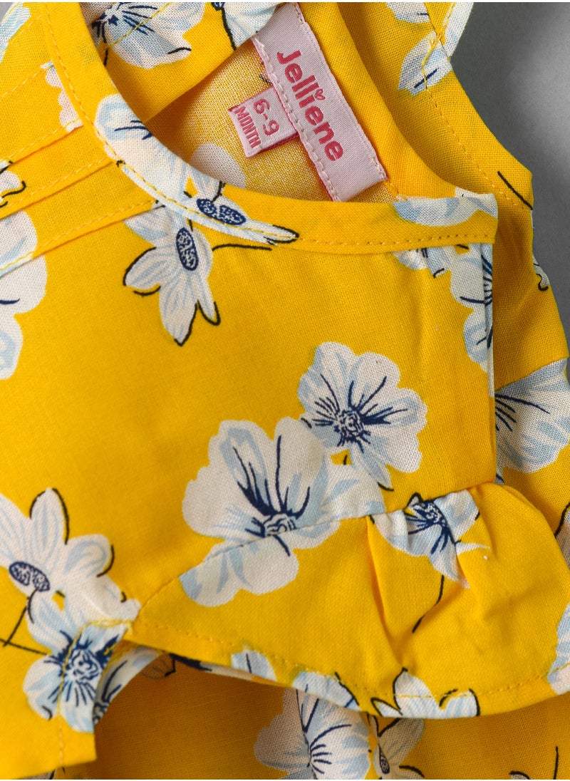 Jelliene Girls Yellow Floral Flutter Sleeve Dress  - Image 4