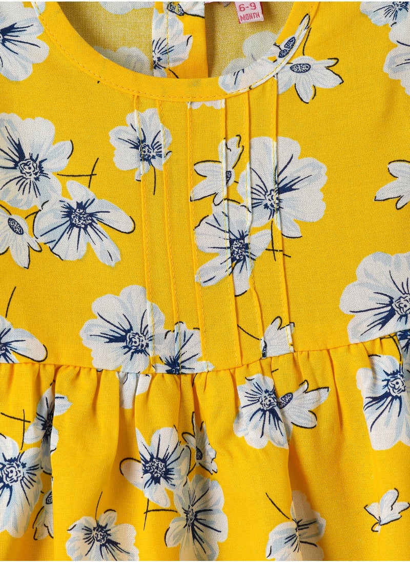 Jelliene Girls Yellow Floral Flutter Sleeve Dress  - Image 3
