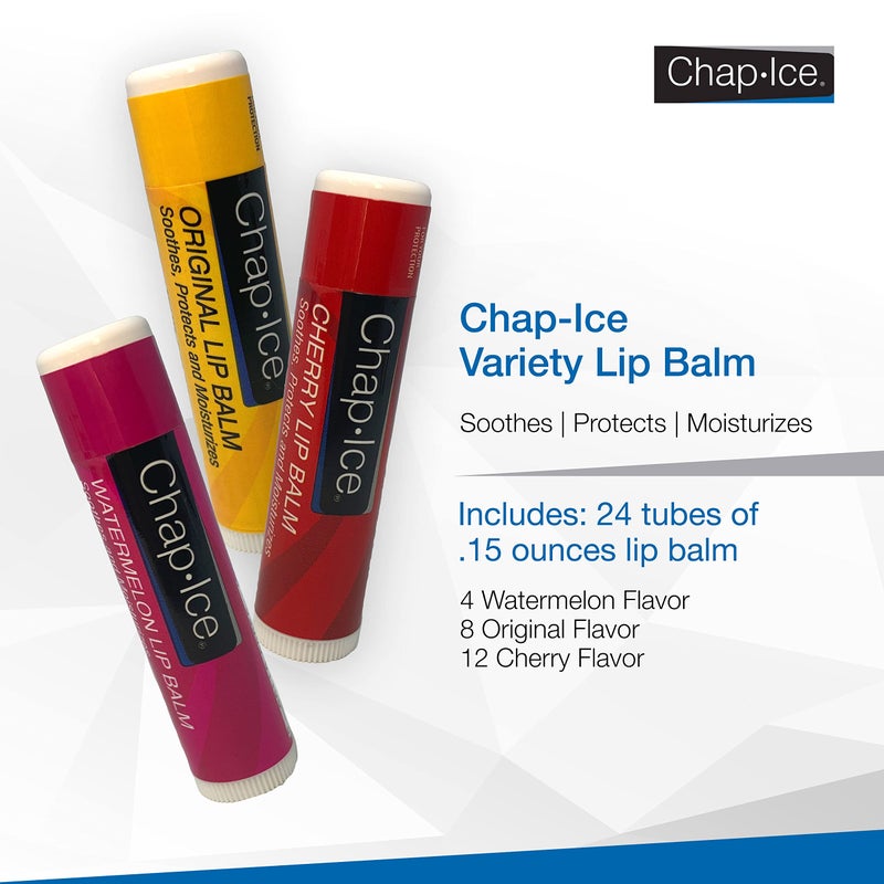 Chap Ice Chap-Ice Assorted Lip Balm â€“ Watermelon, Original & Cherry Flavors â€“ 24-Count Refill Pack - Image 3