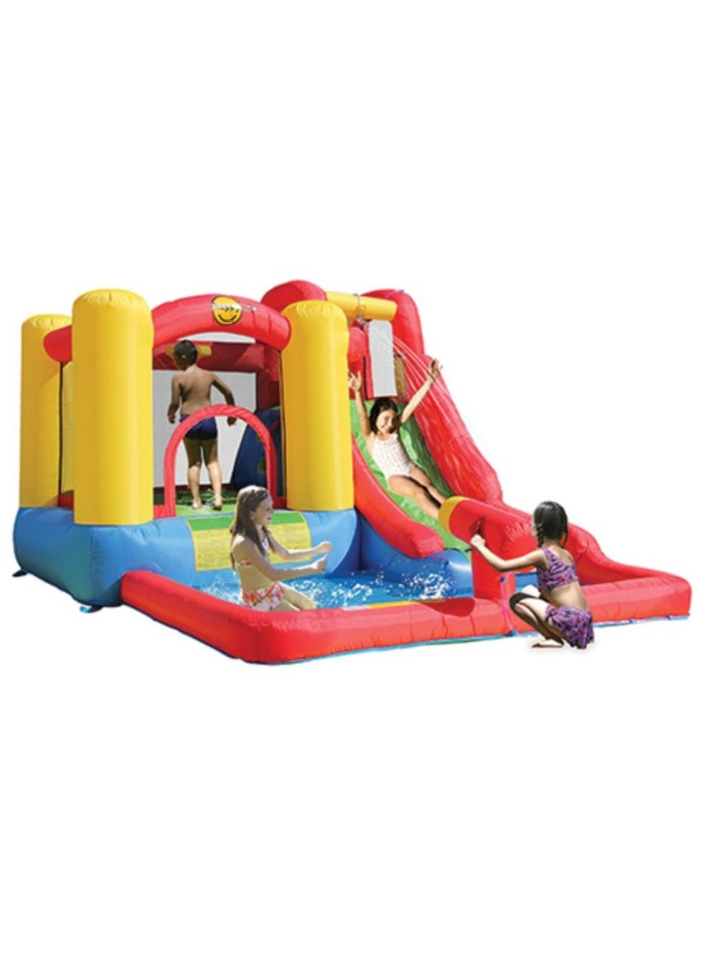 Happy Hop قفز وسعادة مع منزلق مائي، جدار تسلق ومدفع مائي 350x280x190 سم | قافز قابل للنفخ | حديقة مائية قابلة للنفخ | قلعة قفز للعب في الهواء الطلق | مغامرة اللعب بالماء | مناسبة للأعمار من 3 سنوات وما فوق - Image 2