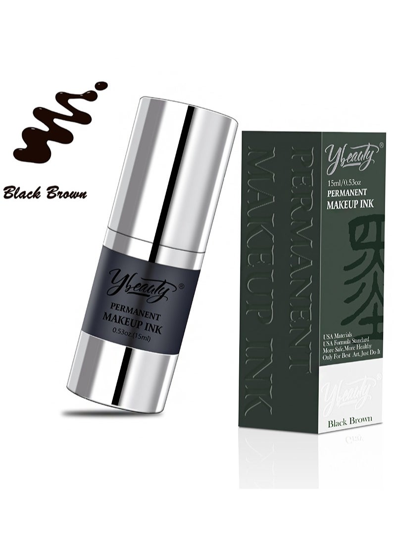 Ybeauty - Eyebrow And Lip Pigments，Natural Permanent Makeup Ink, Eyebrow， Lip And Eyeliner Tattoo Natural Plant Ink Pigments，Long-Lasting Color Lip Tattoo Makeup (15ml, Black Brown) - Image 1