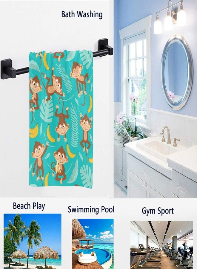 Naanle Tropical Cute Cartoon Monkey Banana Print Soft Highly Absorbent Large Decorative Hand Towels Multipurpose for Bathroom, Hotel, Gym and Spa (16 x 30 Inches) - Image 2
