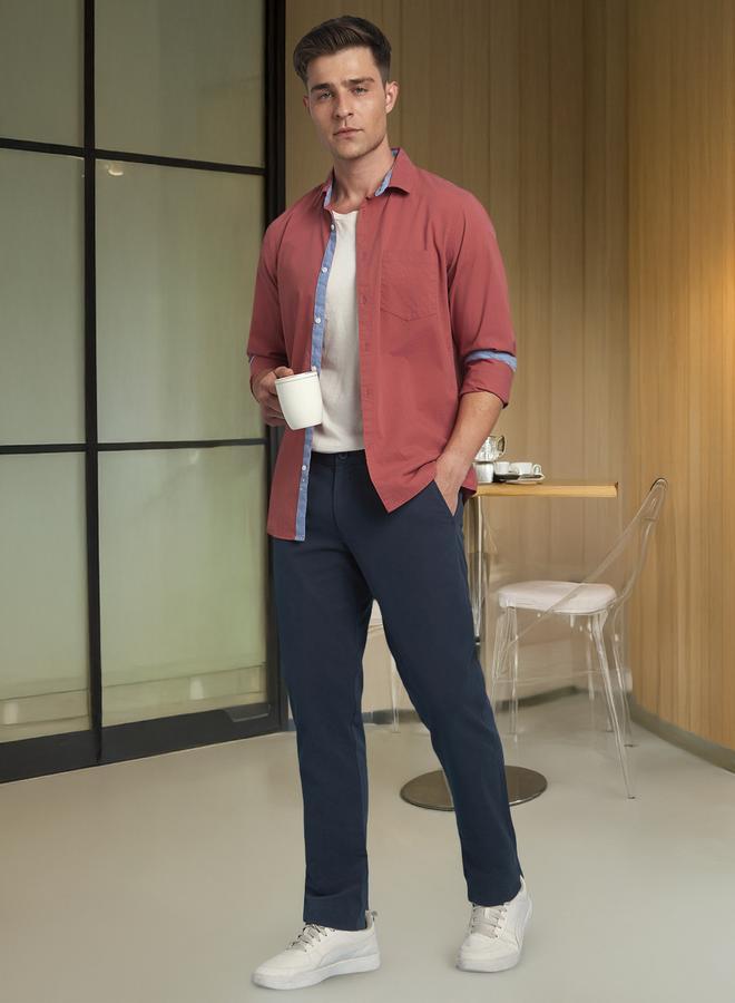 Dennis Lingo Men's Denim Blue 100% Cotton Solid Pattern Chinos Straight Fit Trouser - Image 1