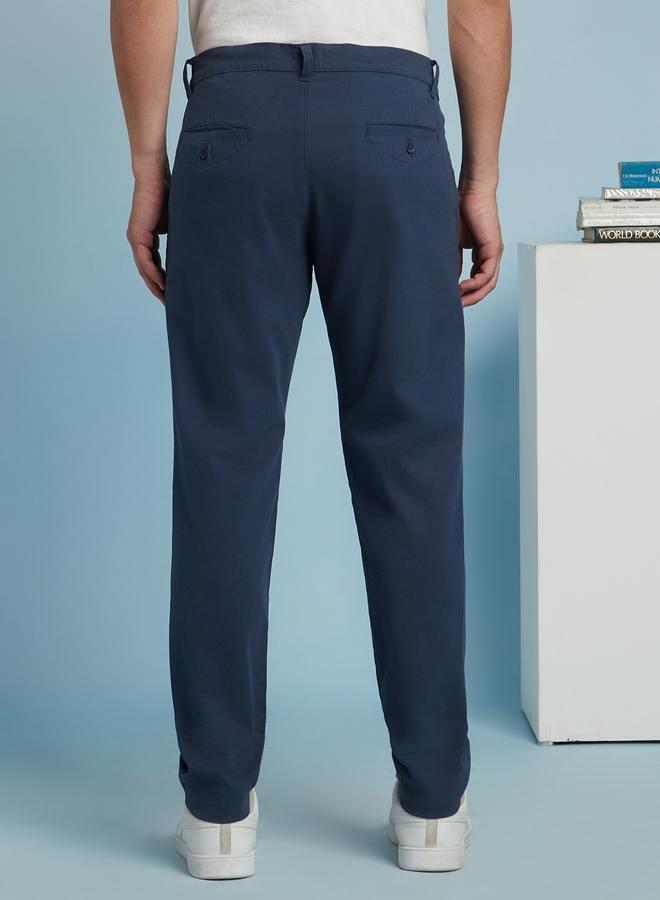 Dennis Lingo Men's Denim Blue 100% Cotton Solid Pattern Chinos Straight Fit Trouser - Image 5