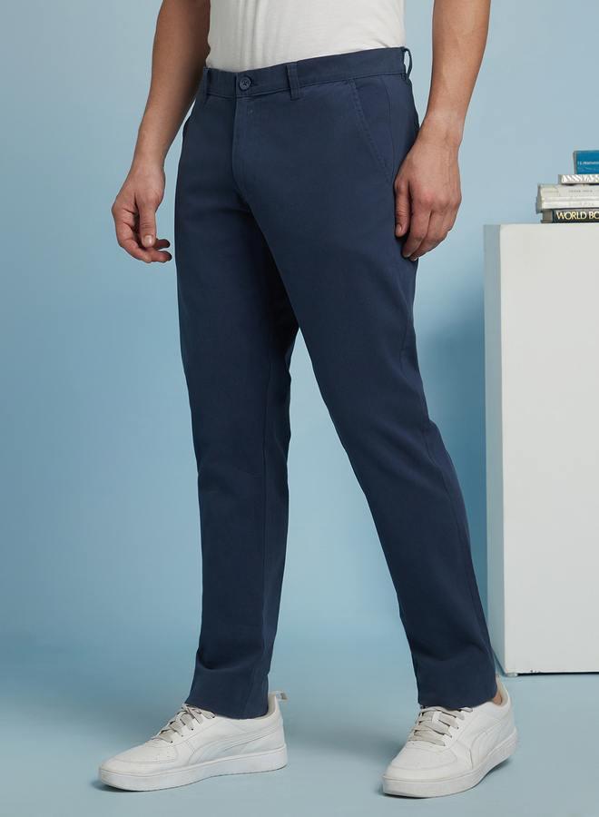 Dennis Lingo Men's Denim Blue 100% Cotton Solid Pattern Chinos Straight Fit Trouser - Image 3