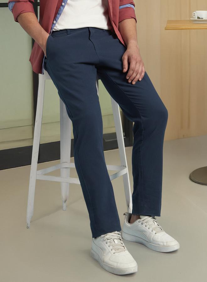 Dennis Lingo Men's Denim Blue 100% Cotton Solid Pattern Chinos Straight Fit Trouser - Image 2